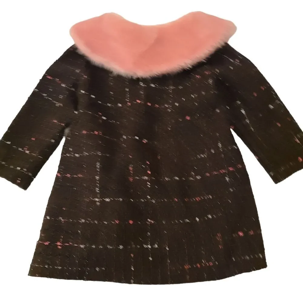 Iris‎ & Ivy Baby Coat Black Tweed Faux Fur Collar Big Bow Infant Size 12 Months